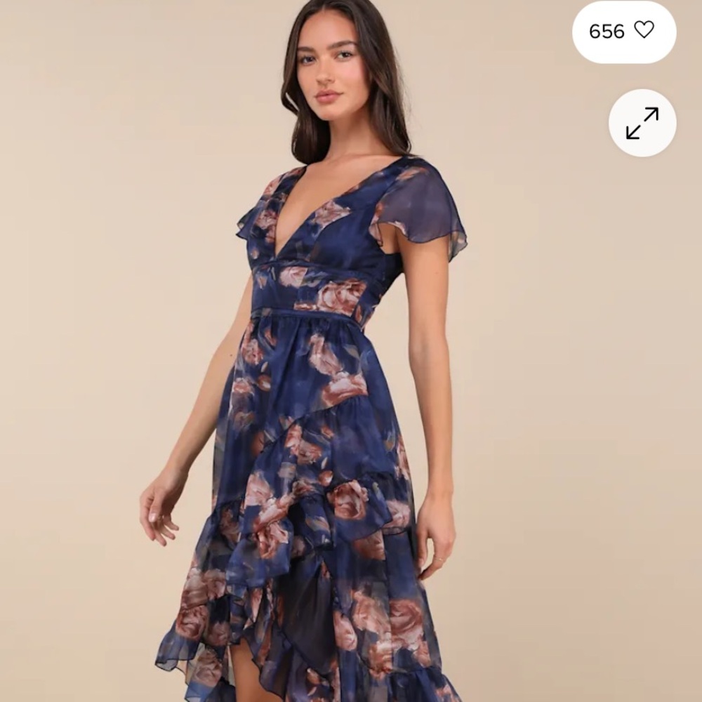 Lulu's Navy Floral Asymmetrical Dress NWT Medium